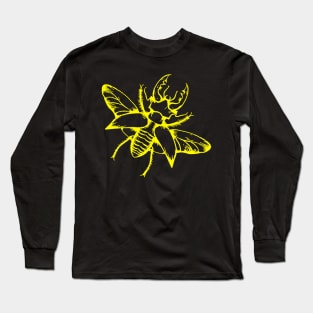 Stag Beetle Neon Yellow Color Insect Bug Art Design - Black Background Long Sleeve T-Shirt